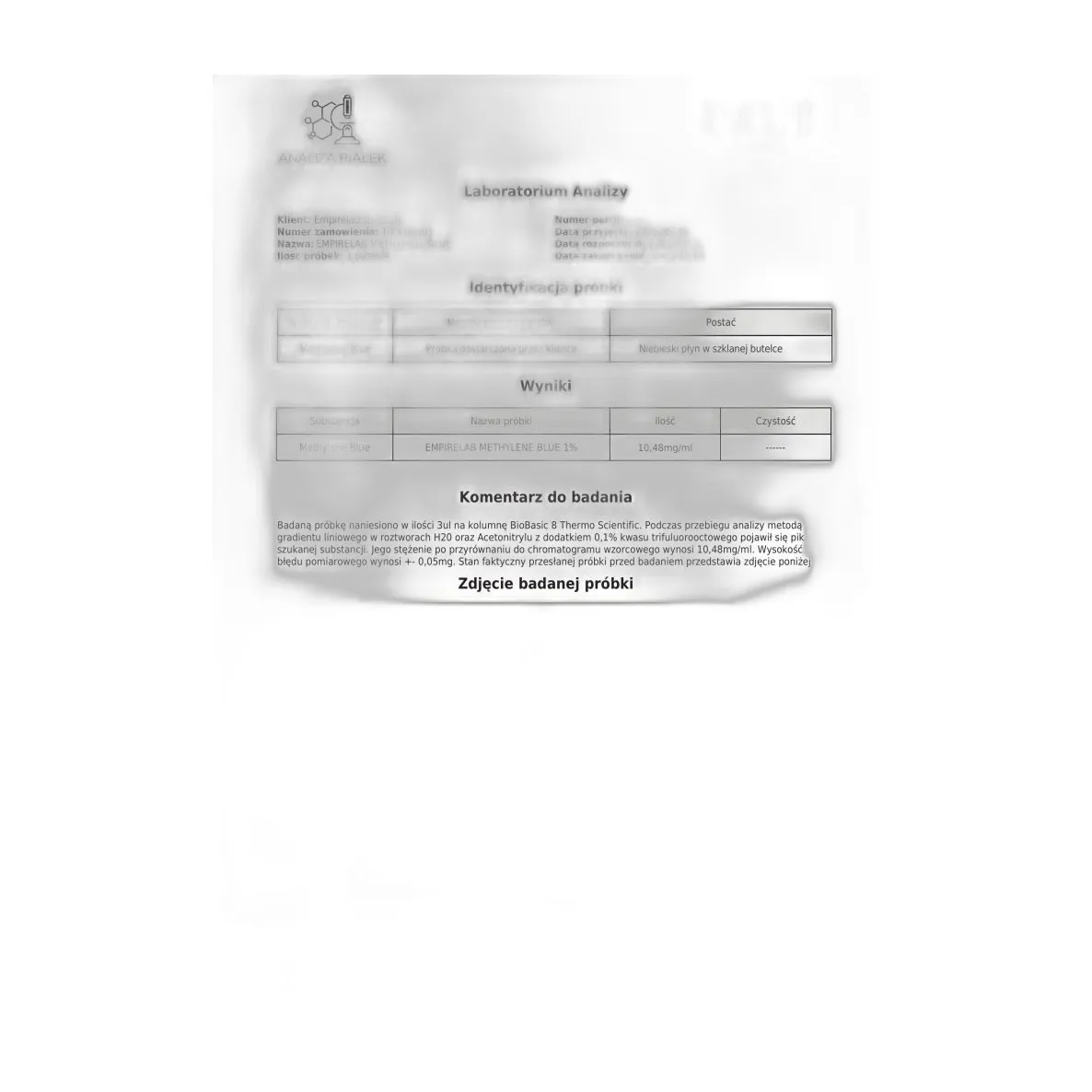 błękit metylenowy 1% roztwór do badań laboratoryjnych